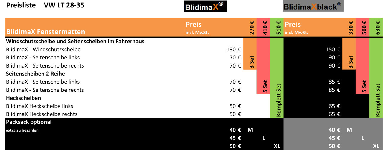 Preisliste BlidimaX VW LT 28-35
